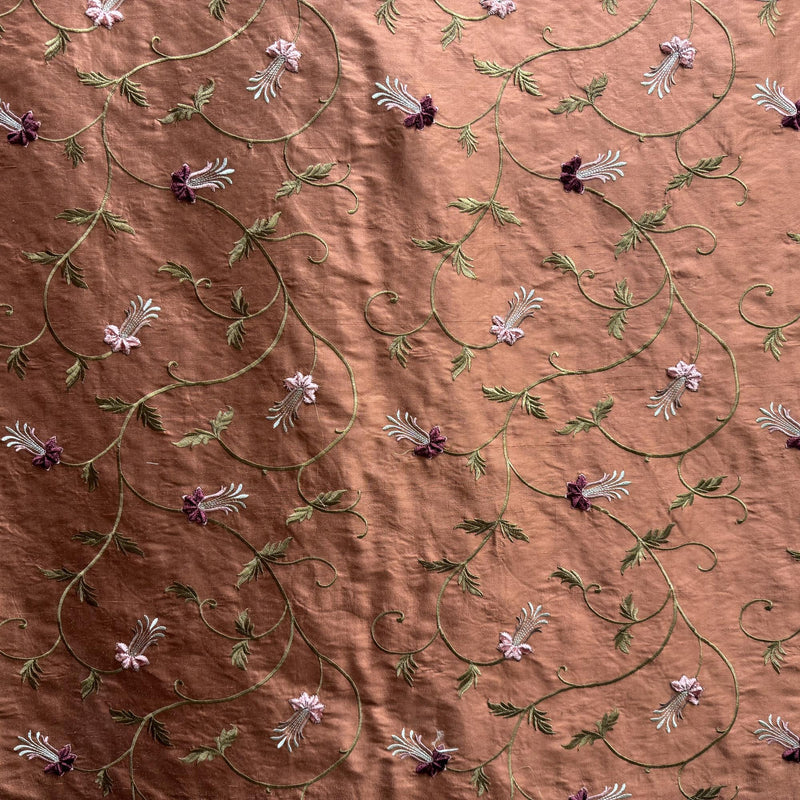 Giza Silk Fabric - Floral Embroidered, 54" Width (1 Yard)