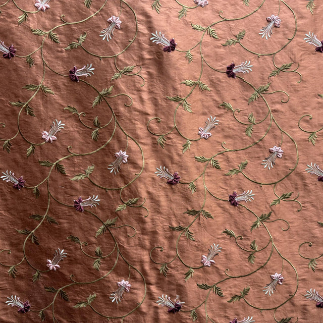 Giza Silk Fabric - Floral Embroidered, 54" Width (1 Yard)