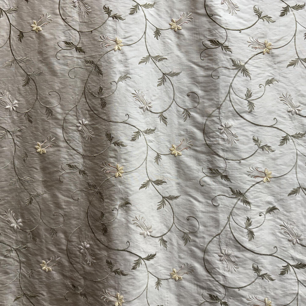 Giza Silk Fabric - Floral Embroidered, 54" Width (1 Yard)