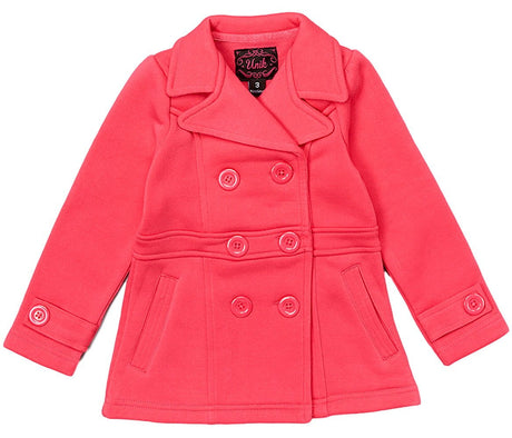 Girl Fleece Coat With Buttons Fleece Fabric - Double Breasted, Side Pockets, Lightweight, Multiple Colors, Sizes 2-XL (1 Piece)