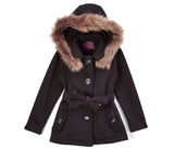 Girl Fleece Coat With Hood 100 Percent Polyester Fabric - Fur Hood, Detachable Belt, Black, Rose, Honey, Grey, Navy, Burgundy, Red, Fushia, Sizes 2-XL (1 Piece)