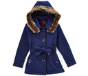 Girl Fleece Coat With Hood 100 Percent Polyester Fabric - Fur Hood, Detachable Belt, Black, Rose, Honey, Grey, Navy, Burgundy, Red, Fushia, Sizes 2-XL (1 Piece)