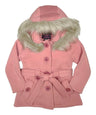 Girl Fleece Coat With Hood 100 Percent Polyester Fabric - Fur Hood, Detachable Belt, Black, Rose, Honey, Grey, Navy, Burgundy, Red, Fushia, Sizes 2-XL (1 Piece)
