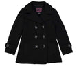 Girl's Black Fleece Coat With Buttons Fleece Fabric - Black, Double Breasted, Side Pockets (1 Piece)