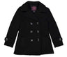 Girl's Black Fleece Coat With Buttons Fleece Fabric - Black, Double Breasted, Side Pockets (1 Piece)