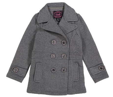 Girl's Grey Fleece Coat With Buttons Fleece Fabric - Grey, Double Breasted, Side Pockets (1 Piece)