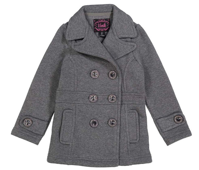 Girl's Grey Fleece Coat With Buttons Fleece Fabric - Grey, Double Breasted, Side Pockets (1 Piece)