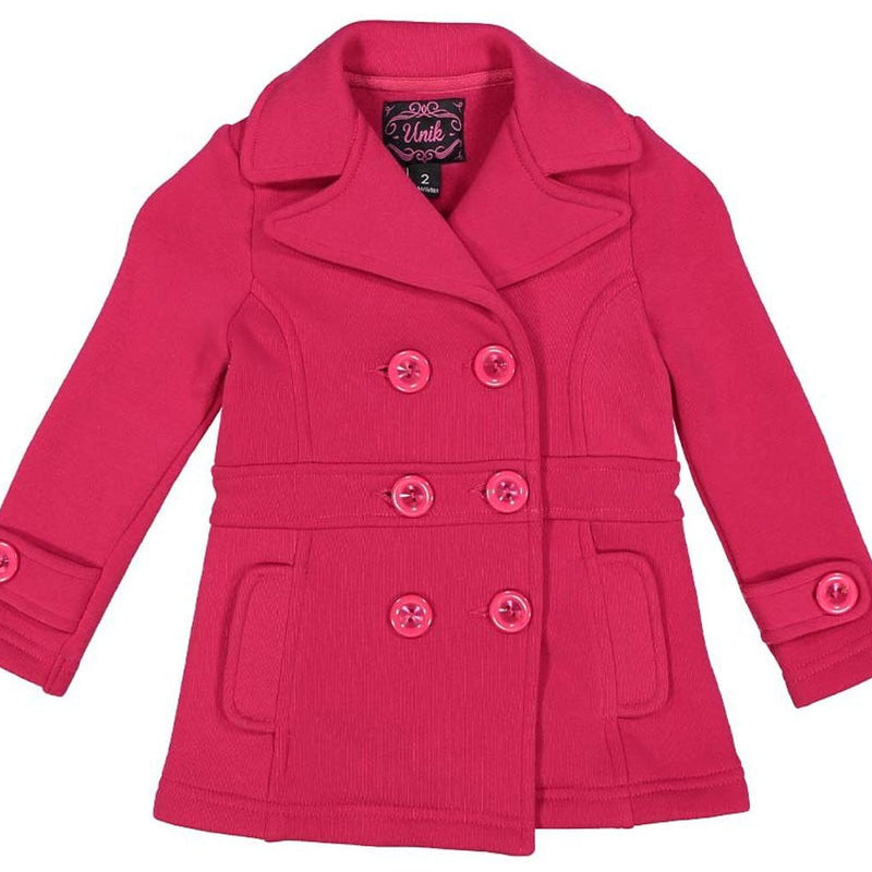 Girl's Fuchsia Fleece Coat With Buttons Fleece Fabric - Fuchsia, Double Breasted, Side Pockets (1 Piece)