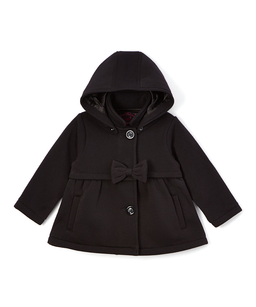 Fancy Pea Coat With Bow Polyester Fabric - Plum, Black, Red, Removable Hood, Button Closure (1 Piece)
