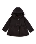 Fancy Pea Coat With Bow Polyester Fabric - Plum, Black, Red, Removable Hood, Button Closure (1 Piece)