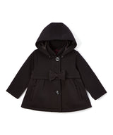 Fancy Pea Coat With Bow Polyester Fabric - Plum, Black, Red, Removable Hood, Button Closure (1 Piece)