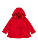 Fancy Pea Coat With Bow Polyester Fabric - Plum, Black, Red, Removable Hood, Button Closure (1 Piece)