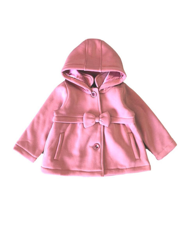 Fancy Pea Coat With Bow Polyester Fabric - Plum, Black, Red, Removable Hood, Button Closure (1 Piece)
