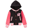 Girl Varsity Jacket With Polka Dots Girls Jacket - Pink, Red, Polka Dots, Snap Buttons (1 Piece)