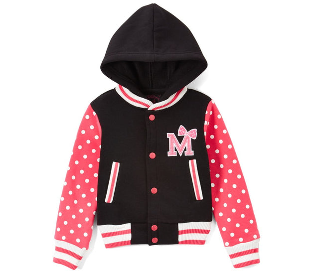 Girl Varsity Jacket With Polka Dots Girls Jacket - Pink, Red, Polka Dots, Snap Buttons (1 Piece)