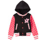 Girl Varsity Jacket With Polka Dots Girls Jacket - Pink, Red, Polka Dots, Snap Buttons (1 Piece)