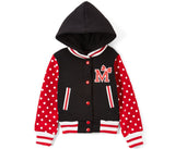 Girl Varsity Jacket With Polka Dots Girls Jacket - Pink, Red, Polka Dots, Snap Buttons (1 Piece)