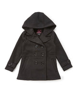 Girl Fleece Coat With Hood Fleece Fabric - Burgundy, Black, Navy, Red, Grey, Fushia, Hooded, Button Closure, Side Pockets (1 Piece)