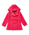 Girl Fleece Coat With Hood Fleece Fabric - Burgundy, Black, Navy, Red, Grey, Fushia, Hooded, Button Closure, Side Pockets (1 Piece)