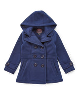 Girl Fleece Coat With Hood Fleece Fabric - Burgundy, Black, Navy, Red, Grey, Fushia, Hooded, Button Closure, Side Pockets (1 Piece)