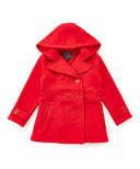 Girl Fleece Coat With Hood Fleece Fabric - Burgundy, Black, Navy, Red, Grey, Fushia, Hooded, Button Closure, Side Pockets (1 Piece)