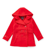 Girl Fleece Coat With Hood Fleece Fabric - Burgundy, Black, Navy, Red, Grey, Fushia, Hooded, Button Closure, Side Pockets (1 Piece)