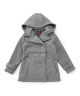 Girl Fleece Coat With Hood Fleece Fabric - Burgundy, Black, Navy, Red, Grey, Fushia, Hooded, Button Closure, Side Pockets (1 Piece)