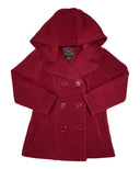 Girl Fleece Coat With Hood Fleece Fabric - Burgundy, Black, Navy, Red, Grey, Fushia, Hooded, Button Closure, Side Pockets (1 Piece)