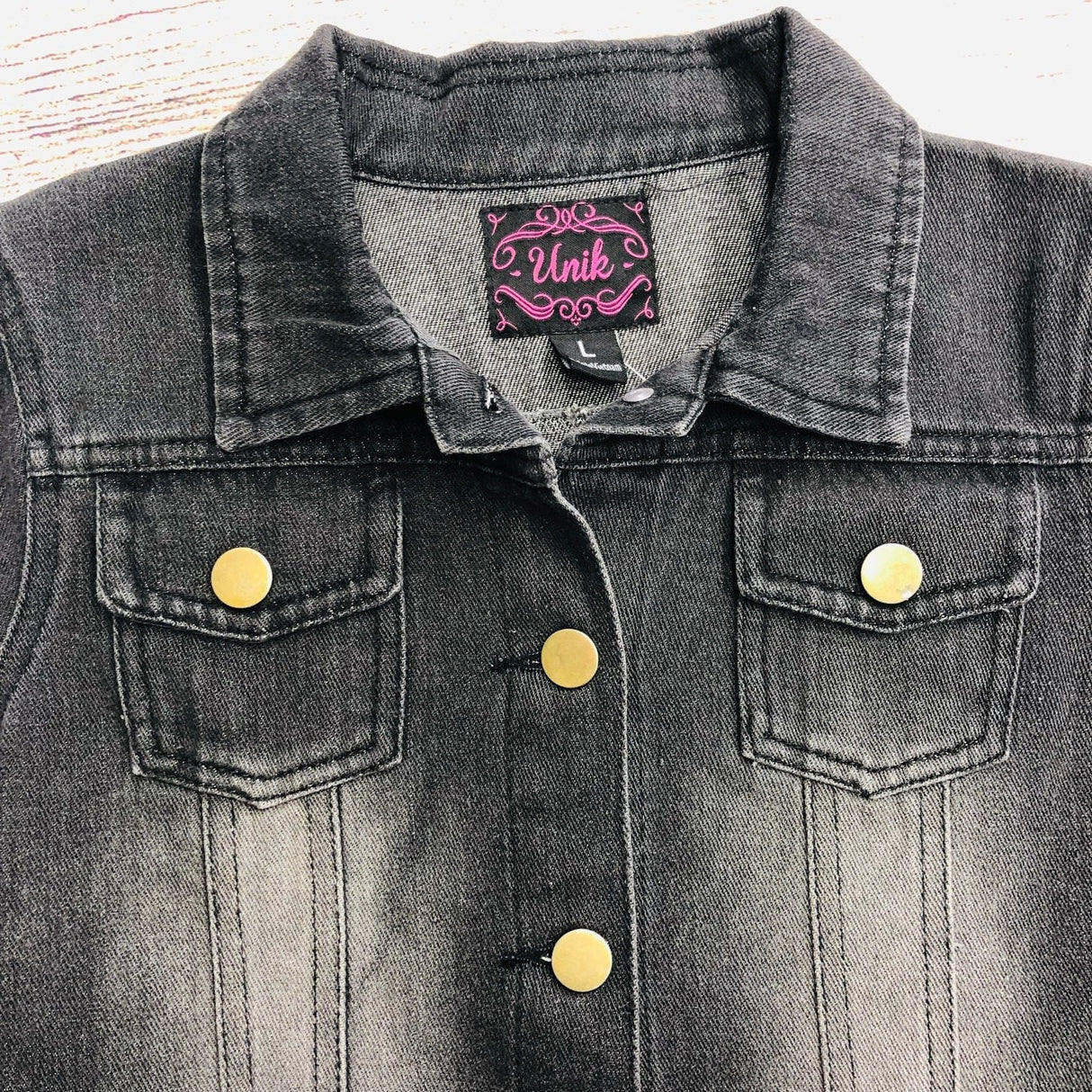 Girl Denim Jacket Cotton Fabric - Black Denim, Light Denim, Dark Denim, Button Pockets, Girls Jacket (1 Piece)