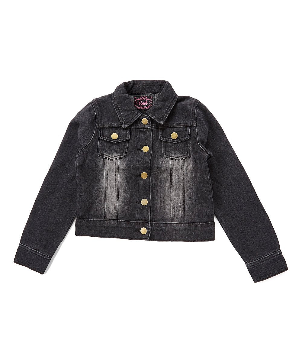Girl Denim Jacket Denim Fabric - Light Denim, Dark Denim, Black Denim, Girls Jacket (1 Piece)