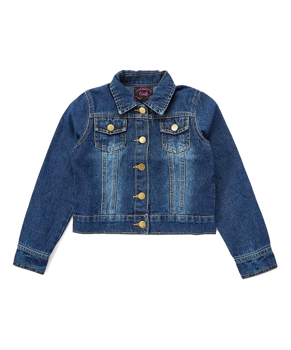 Girl Denim Jacket Denim Fabric - Light Denim, Dark Denim, Black Denim, Girls Jacket (1 Piece)