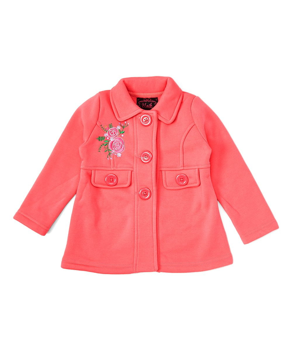 Girl Floral Embroidered Jacket - Floral Embroidered Jacket, Black, Peach, Red (1 Piece)
