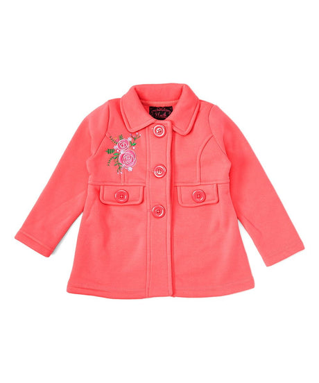 Girl Floral Embroidered Jacket - Floral Embroidered Jacket, Black, Peach, Red (1 Piece)