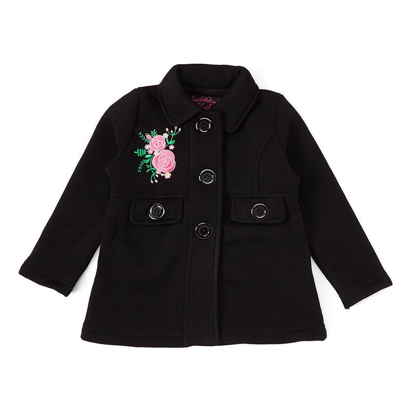 Girl Floral Embroidered Jacket - Floral Embroidered Jacket, Black, Peach, Red (1 Piece)