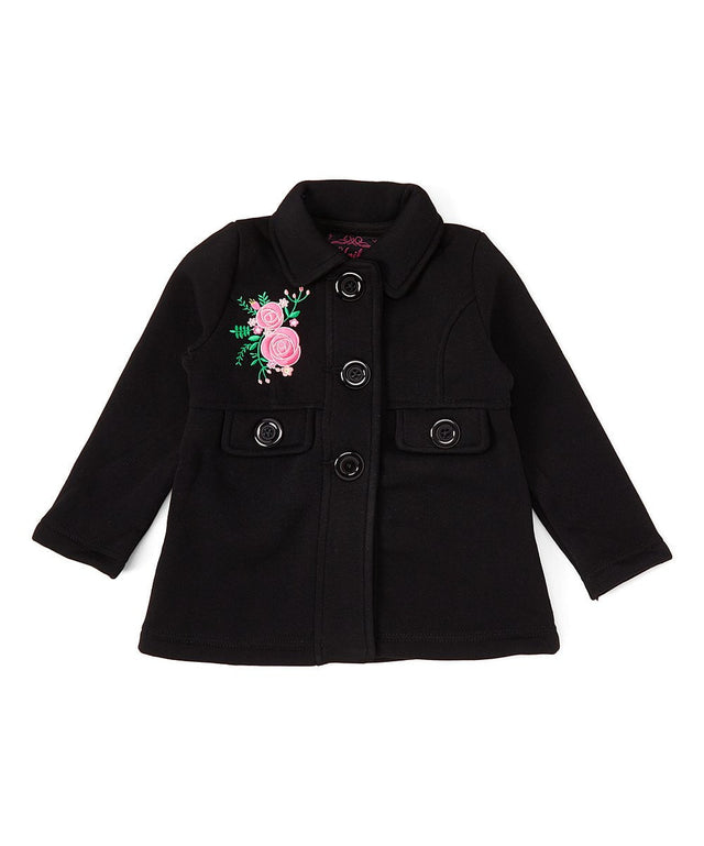 Girl Floral Embroidered Jacket - Floral Embroidered Jacket, Black, Peach, Red (1 Piece)