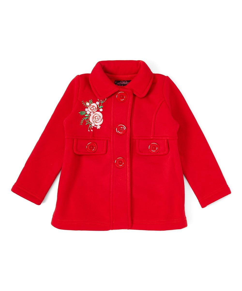 Girl Floral Embroidered Jacket - Floral Embroidered Jacket, Black, Peach, Red (1 Piece)