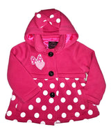 Fancy Heart Bow Polka Dot Coat Polyester Fabric - Pink, Red Polka Dot, Removable Hood, Button Closure (1 Piece)