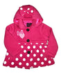 Fancy Heart Bow Polka Dot Coat Polyester Fabric - Pink, Red Polka Dot, Removable Hood, Button Closure (1 Piece)