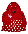 Fancy Heart Bow Polka Dot Coat Polyester Fabric - Pink, Red Polka Dot, Removable Hood, Button Closure (1 Piece)