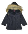 Girl'S Sherpa Lined Utility Coat - Polyester Lined Utility Coat, Navy, Black, Cedar Brown, Removable Fur Hood, Zipper Closure (1 Piece)