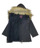 Girl'S Sherpa Lined Utility Coat - Polyester Lined Utility Coat, Navy, Black, Cedar Brown, Removable Fur Hood, Zipper Closure (1 Piece)
