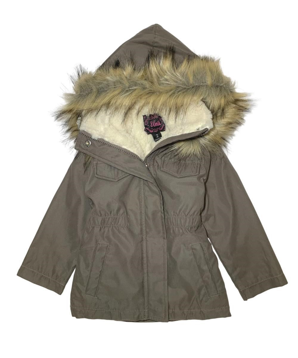 Girl'S Sherpa Lined Utility Coat - Polyester Lined Utility Coat, Navy, Black, Cedar Brown, Removable Fur Hood, Zipper Closure (1 Piece)