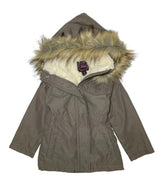 Girl'S Sherpa Lined Utility Coat - Polyester Lined Utility Coat, Navy, Black, Cedar Brown, Removable Fur Hood, Zipper Closure (1 Piece)