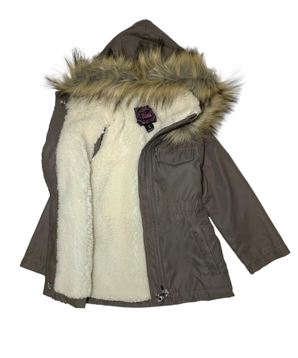 Girl'S Sherpa Lined Utility Coat - Polyester Lined Utility Coat, Navy, Black, Cedar Brown, Removable Fur Hood, Zipper Closure (1 Piece)