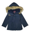 Girl'S Sherpa Lined Utility Coat - Polyester Lined Utility Coat, Navy, Black, Cedar Brown, Removable Fur Hood, Zipper Closure (1 Piece)