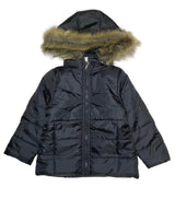Girl's Zipper Hooded Puffer Jacket With Fur Polyester Fabric - Water-Resistant, Removable Fur Hood (1 Piece)