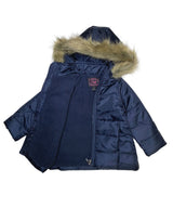 Girl's Zipper Hooded Puffer Jacket With Fur Polyester Fabric - Water-Resistant, Removable Fur Hood (1 Piece)