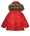 Girl's Zipper Hooded Puffer Jacket With Fur Polyester Fabric - Water-Resistant, Removable Fur Hood (1 Piece)