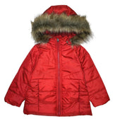 Girl's Zipper Hooded Puffer Jacket With Fur Polyester Fabric - Water-Resistant, Removable Fur Hood (1 Piece)