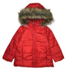 Girl's Zipper Hooded Puffer Jacket With Fur Polyester Fabric - Water-Resistant, Removable Fur Hood (1 Piece)